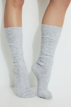 Socks & Tights-Dynamite Heavenlyarn™ Cable Knit Calf High Socks Gray