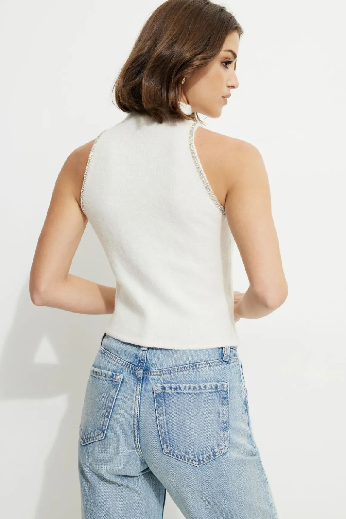 Sweaters & Cardigans | Bestsellers-Dynamite Heavenlyarn™ Jewel Trim Tank Top White