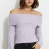 Sweaters & Cardigans | Online Exclusives-Dynamite Heavenlyarn™ Laura Off Shoulder Sweater Purple