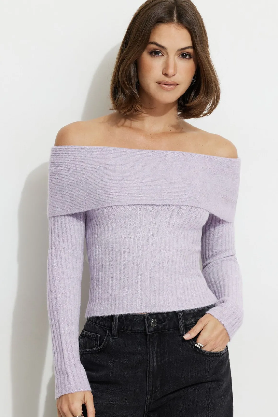 Sweaters & Cardigans | Online Exclusives-Dynamite Heavenlyarn™ Laura Off Shoulder Sweater Purple