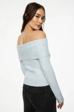 Sweaters | Long Sleeve Tops-Dynamite Heavenlyarn™ Laura Off Shoulder Sweater Blue