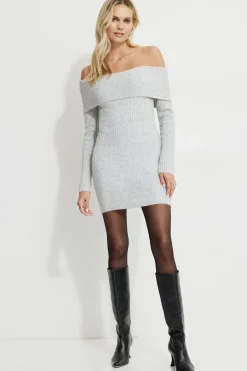Dresses & Jumpsuits | New Dresses-Dynamite Heavenlyarn™ Off Shoulder Mini Dress Gray