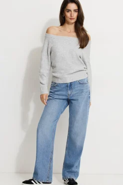 Sweaters | Long Sleeve Tops-Dynamite Heavenlyarn™ Off Shoulder Sweater Gray