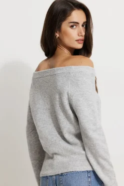 Sweaters | Long Sleeve Tops-Dynamite Heavenlyarn™ Off Shoulder Sweater Gray