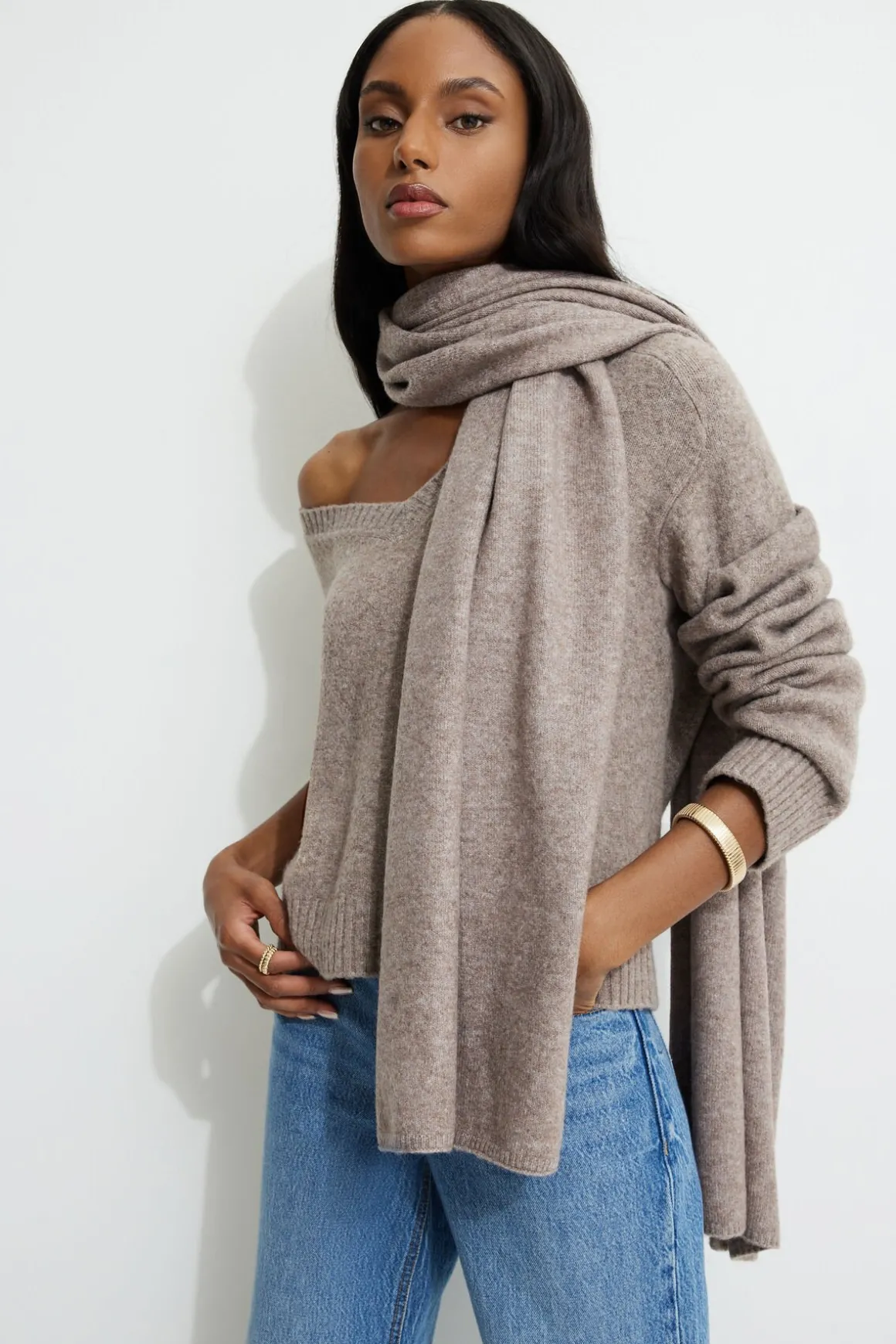 Cold Weather-Dynamite Heavenlyarn™ Wide Scarf Brown
