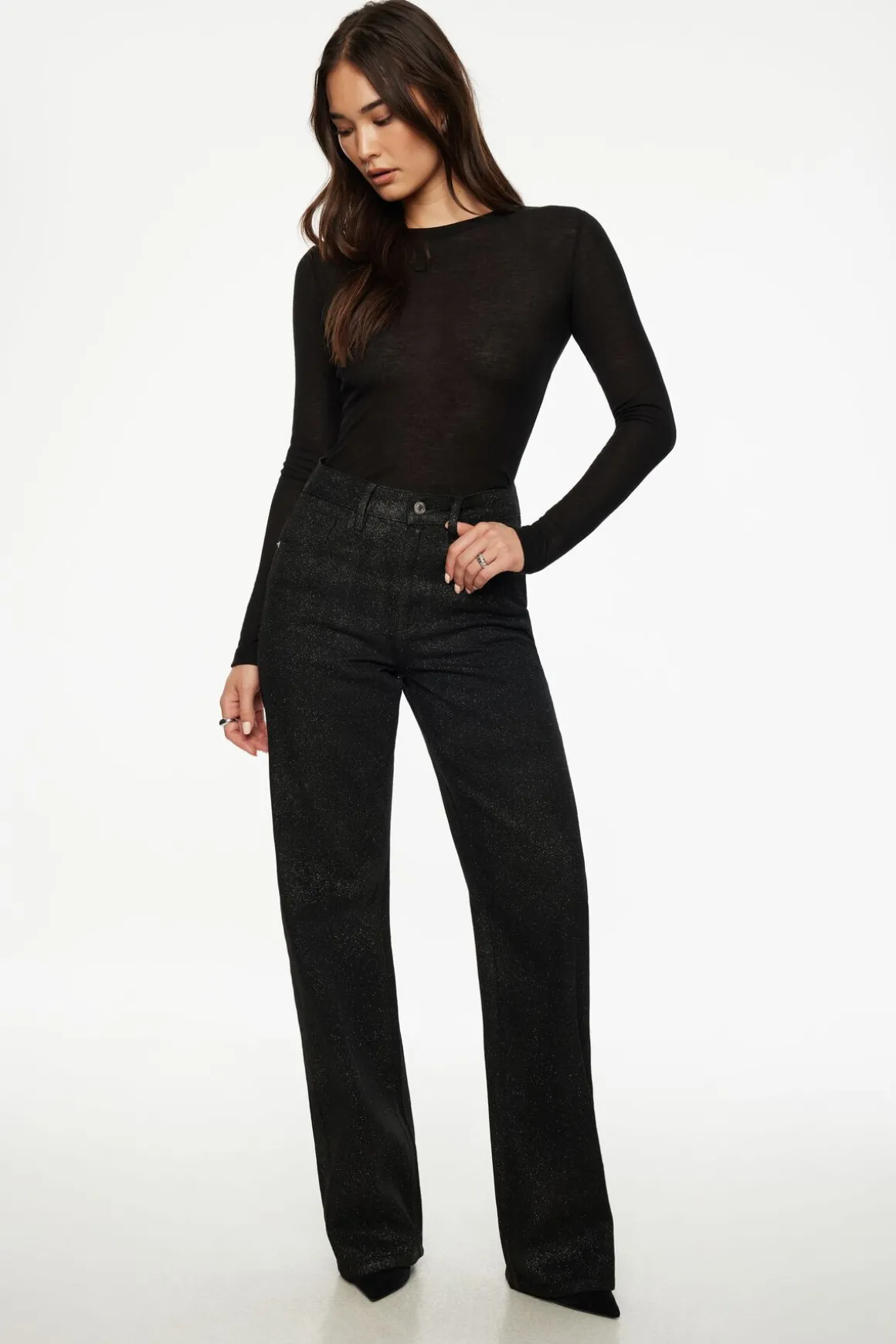 Jeans & Denim-Dynamite Heidi Glitter Wide Leg Jeans Black