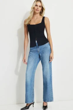 Blouses & Tops | Blouses & Tops-Dynamite Hook-Eye Linen Tank Top Black