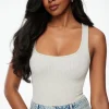 Tees & Tanks | Tees & Tanks-Dynamite Irene Seamless Square Neck Bodysuit Gray