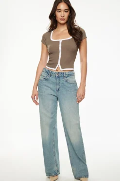 Tees & Tanks | Tees & Tanks-Dynamite Jacquie Ribbed Button Up Top Brown