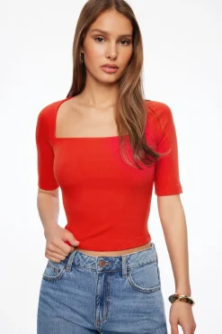 Tees & Tanks | Tees & Tanks-Dynamite Jade Square Neck Top Red