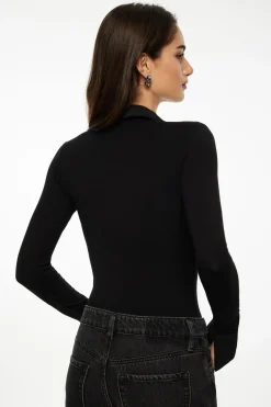 Tees & Tanks | Tees & Tanks-Dynamite Jersey Long Sleeve Polo Bodysuit Black