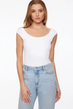 Tees & Tanks | Tees & Tanks-Dynamite Jules Sculpt Short Sleeve Scoop Neck Bodysuit White