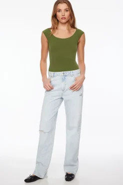 Tees & Tanks | Tees & Tanks-Dynamite Jules Sculpt Short Sleeve Scoop Neck Bodysuit Green