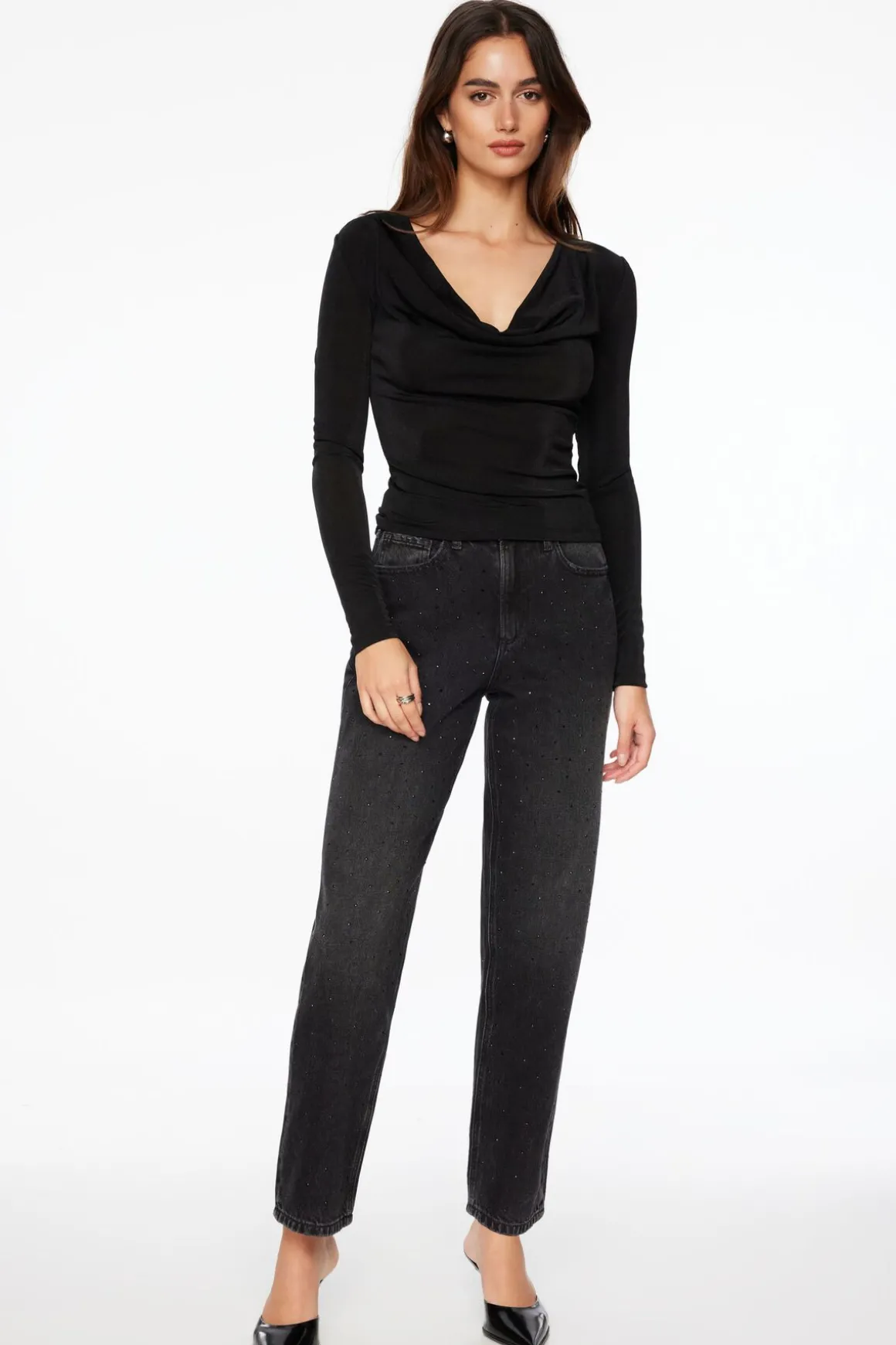 Jeans & Denim-Dynamite Justina Rhinestone Straight Leg Jeans Black