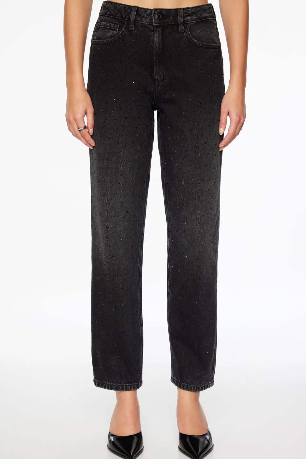 Jeans & Denim-Dynamite Justina Rhinestone Straight Leg Jeans Black