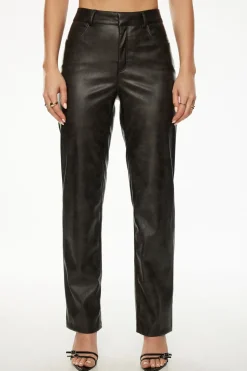 Pants | Straight Leg Pants-Dynamite Justina Straight Faux Leather Pants Brown