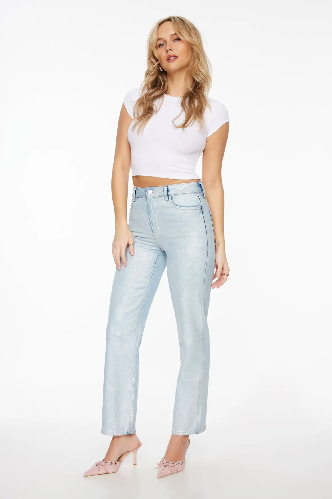 Jeans & Denim-Dynamite Justina Straight Leg Coated Jeans Blue