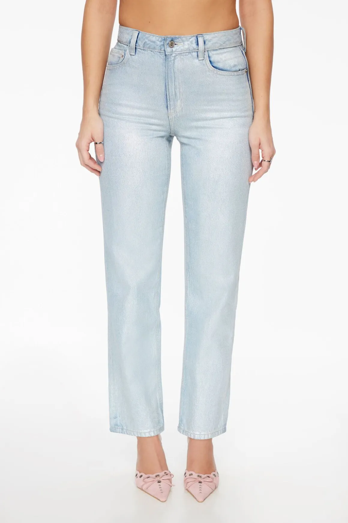 Jeans & Denim-Dynamite Justina Straight Leg Coated Jeans Blue