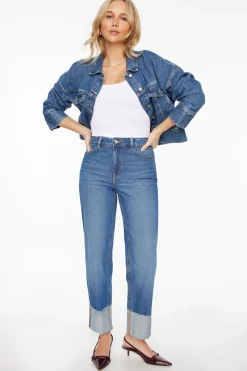 Jeans & Denim-Dynamite Justina Straight Leg Cuffed Jeans Blue