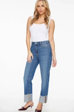 Jeans & Denim-Dynamite Justina Straight Leg Cuffed Jeans Blue