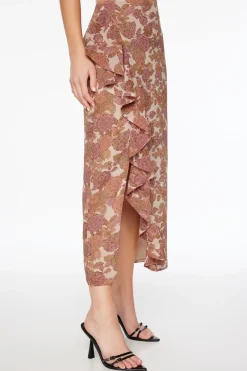 Skirts & Skorts | Skirts-Dynamite Kamila Ankle Ruffled Maxi Skirt Brown
