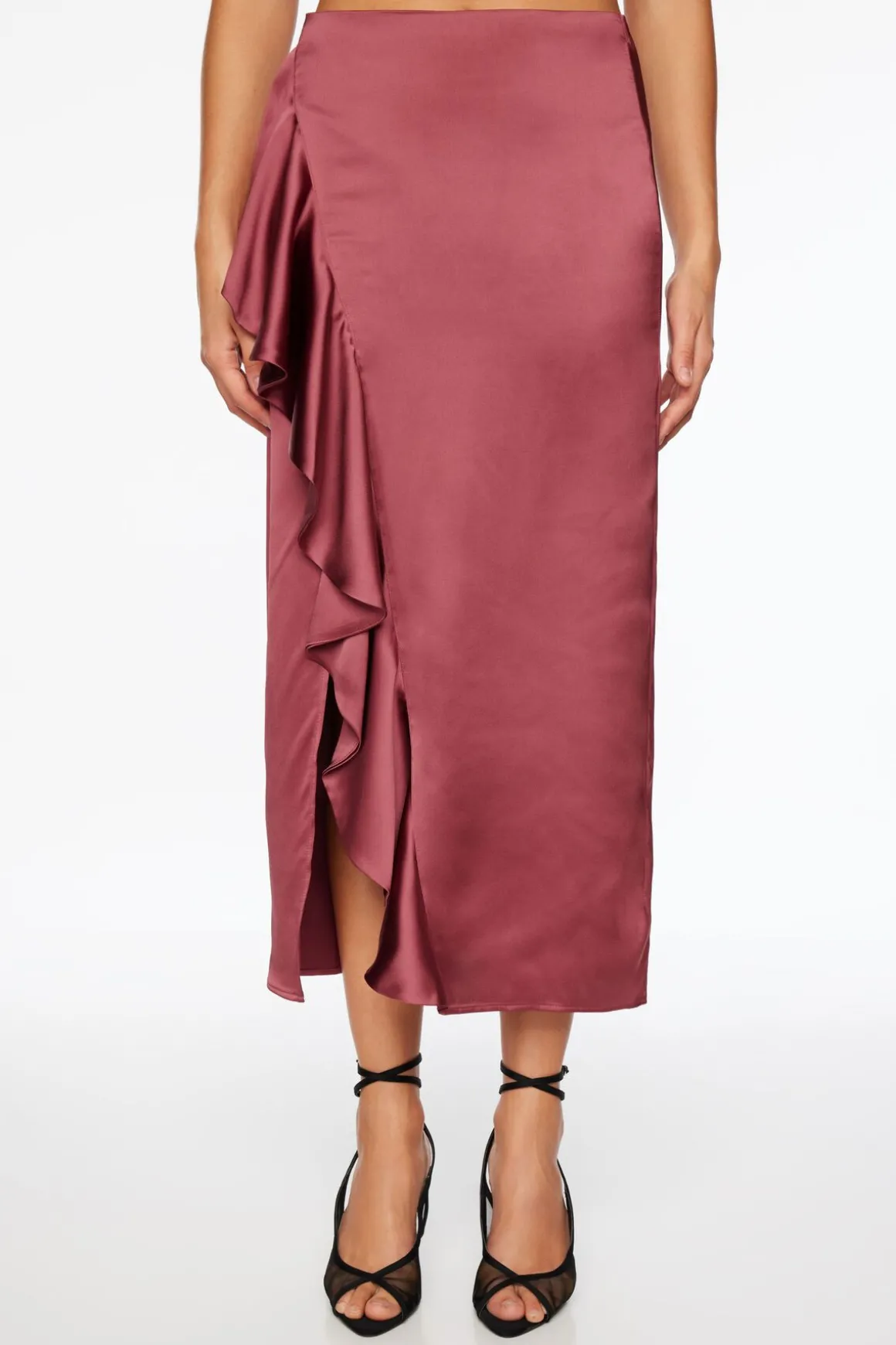 Skirts & Skorts | Skirts-Dynamite Kamila Satin Ruffled Maxi Skirt Burgundy