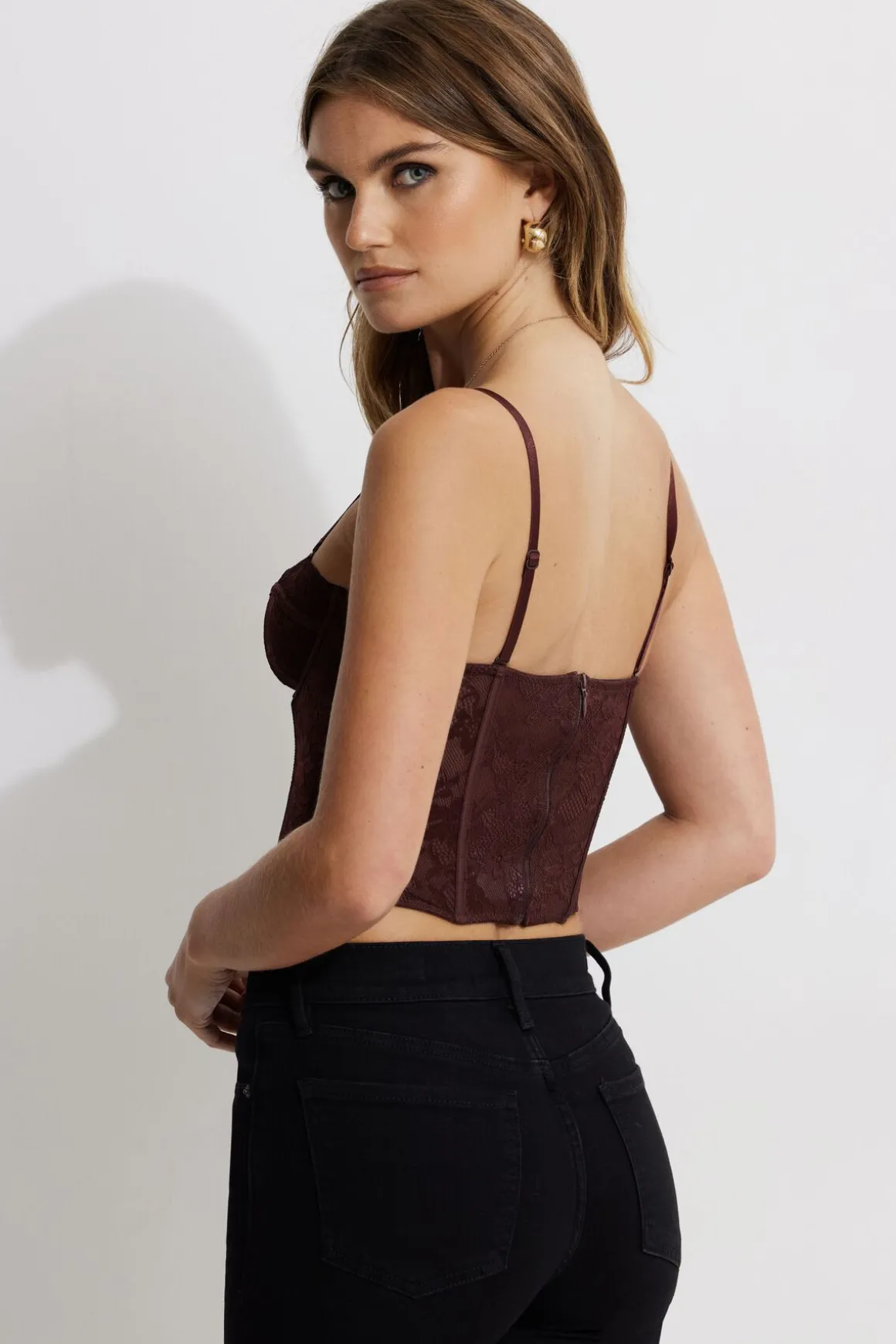 Tees & Tanks | Tees & Tanks-Dynamite Karolina Lace Bustier Burgundy