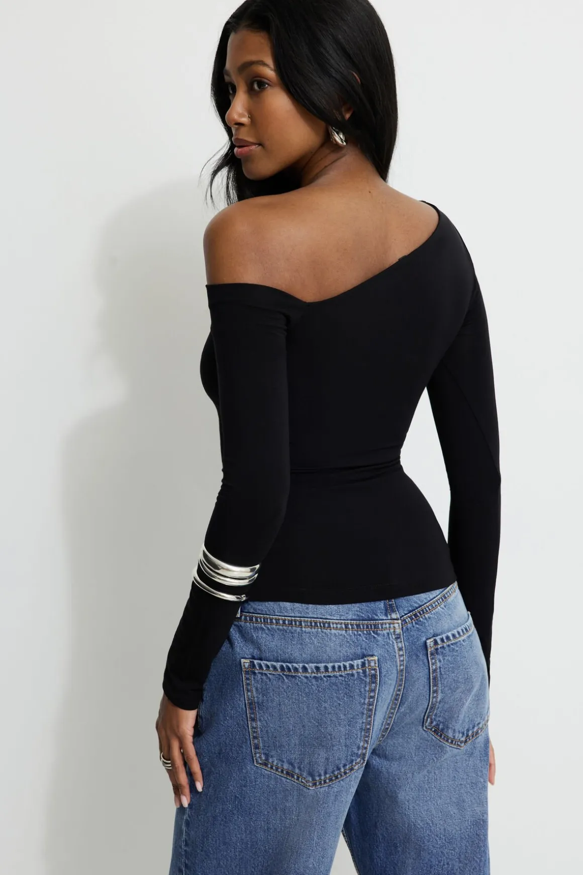 Tees & Tanks | Tees & Tanks-Dynamite Kat Single Shoulder Jersey Top Black