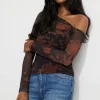 Tees & Tanks | Bestsellers-Dynamite Kat Single Shoulder Mesh Top Coral