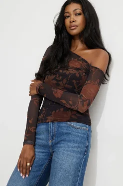 Tees & Tanks | Bestsellers-Dynamite Kat Single Shoulder Mesh Top Coral