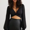 Tees & Tanks | Tees & Tanks-Dynamite Katie Sculpt Twist Front Crop Top Black