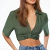 Blouses & Tops | Matching Sets-Dynamite Kayla Crinkled Twisted Blouse Green