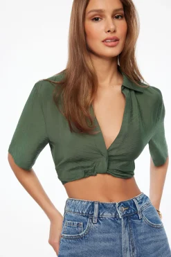 Blouses & Tops | Matching Sets-Dynamite Kayla Crinkled Twisted Blouse Green