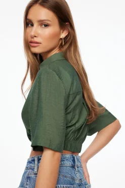 Blouses & Tops | Matching Sets-Dynamite Kayla Crinkled Twisted Blouse Green