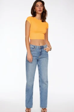 Tees & Tanks | Short Sleeve Tops-Dynamite Keri Ribbed Baby T Shirt Orange