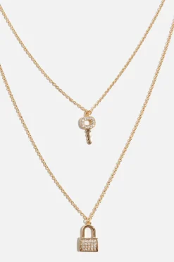 Necklaces-Dynamite Key & Lock Pave Necklace White
