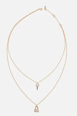 Necklaces-Dynamite Key & Lock Pave Necklace White