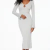 Dresses & Jumpsuits | Midi & Maxi Dresses-Dynamite Keyhole Cutout Midi Dress Gray