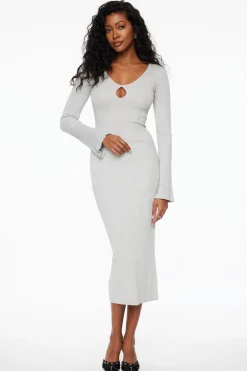 Dresses & Jumpsuits | Midi & Maxi Dresses-Dynamite Keyhole Cutout Midi Dress Gray