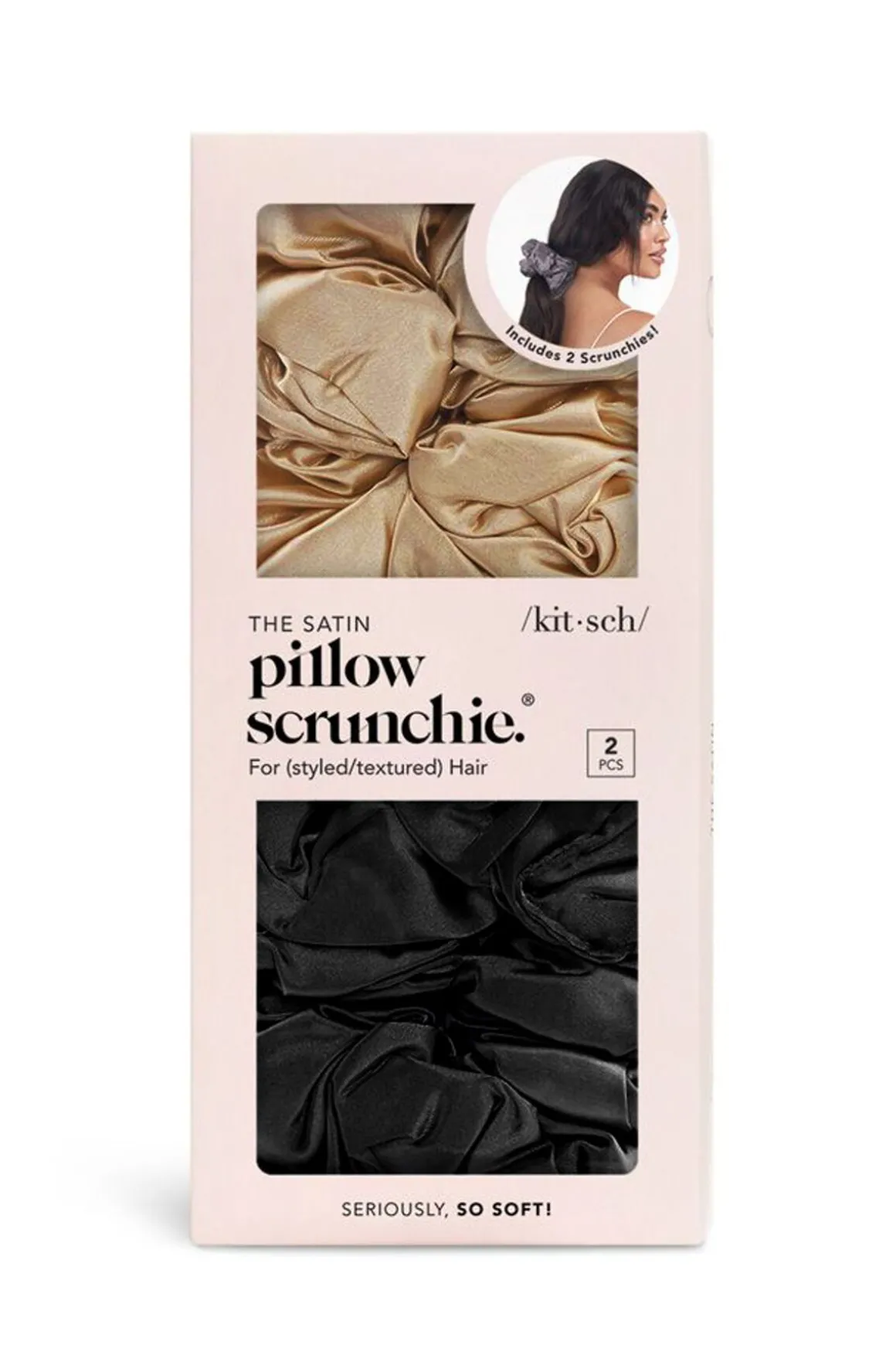 Hair Accessories-Dynamite KITSCH | 2-Pack Satin Pillow Scrunchies Black