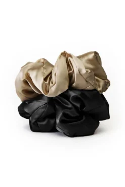 Hair Accessories-Dynamite KITSCH | 2-Pack Satin Pillow Scrunchies Black