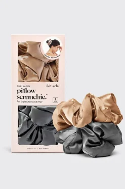 Hair Accessories-Dynamite KITSCH | 2-Pack Satin Pillow Scrunchies Black