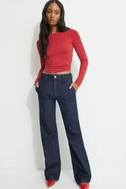 Tees & Tanks | Long Sleeve Tops-Dynamite Kyla Jersey Long Sleeve T-Shirt Red