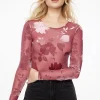 Bodysuits | Long Sleeve Tops-Dynamite Kyla Sheer Bodysuit Pink