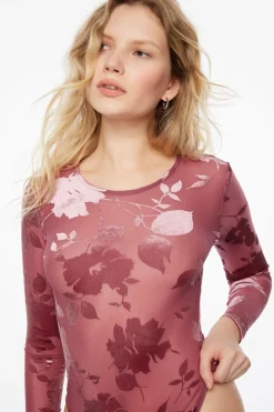 Bodysuits | Long Sleeve Tops-Dynamite Kyla Sheer Bodysuit Pink