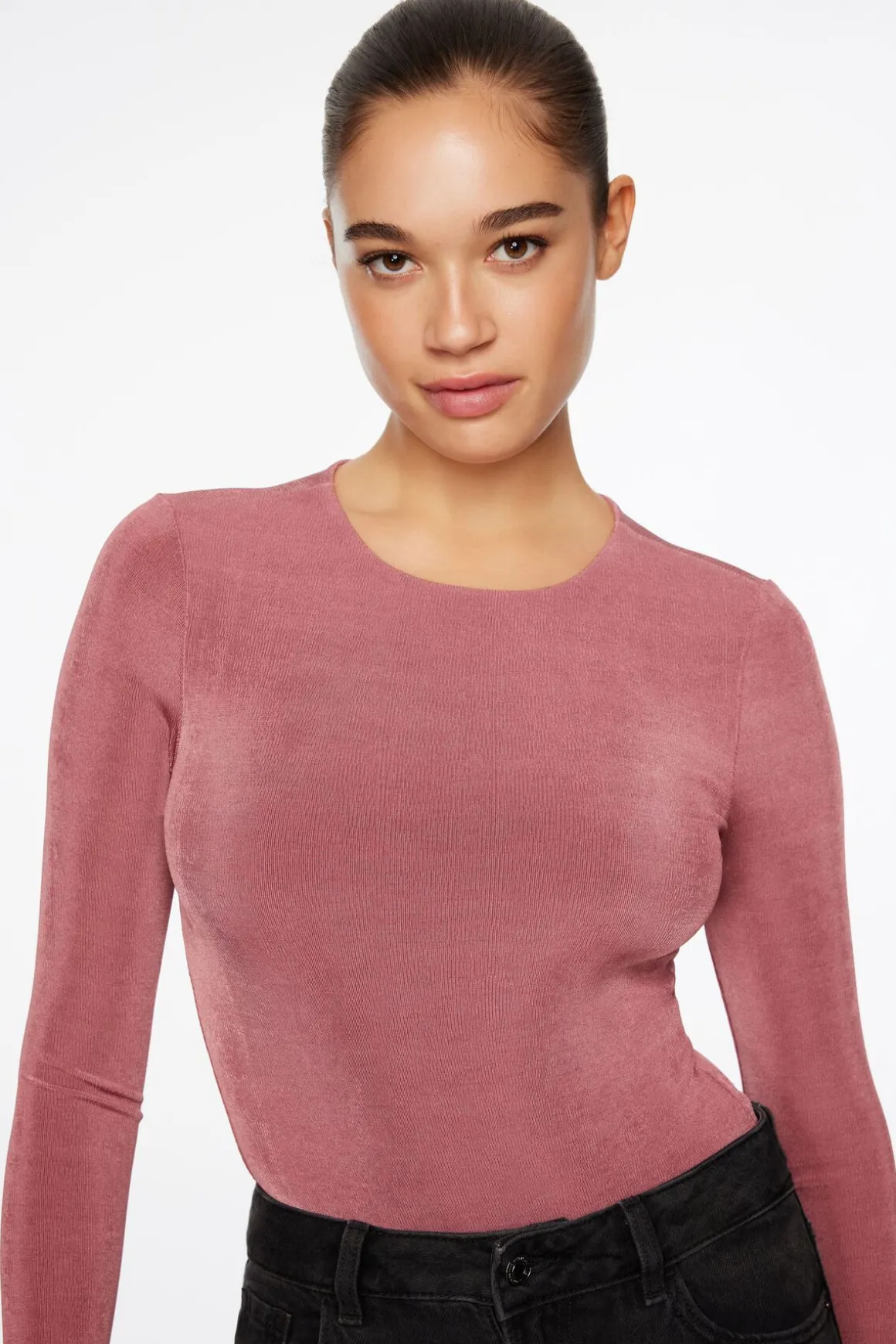 Tees & Tanks | Tees & Tanks-Dynamite Kyla Slinky Long Sleeve Crew Neck Bodysuit Burgundy