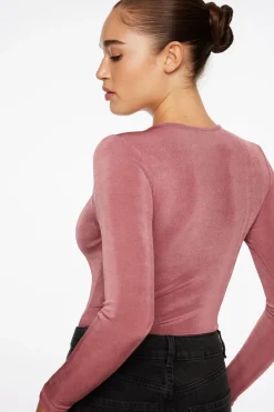 Tees & Tanks | Tees & Tanks-Dynamite Kyla Slinky Long Sleeve Crew Neck Bodysuit Burgundy