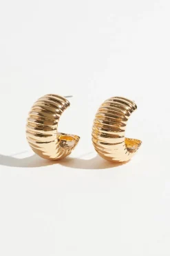 Earrings-Dynamite Large Ribbed Hoop Earrings Yellow
