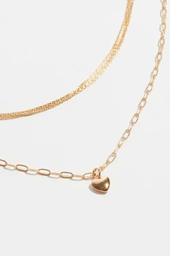 Necklaces-Dynamite Layered Delicate Mini Heart Necklace Yellow