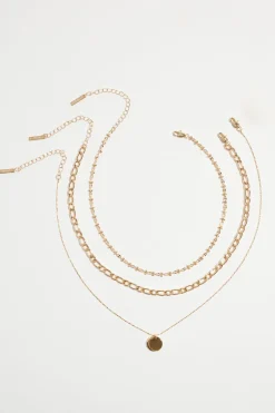 Necklaces-Dynamite Layered Diamond Cut Pendant Necklace Yellow